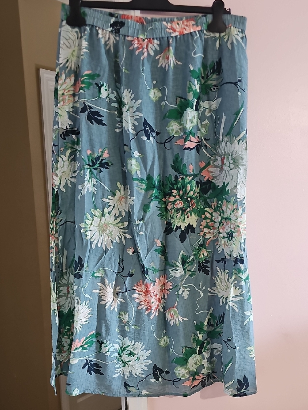 H&M Blue Floral Maxi Skirt with Green & Pink Accents